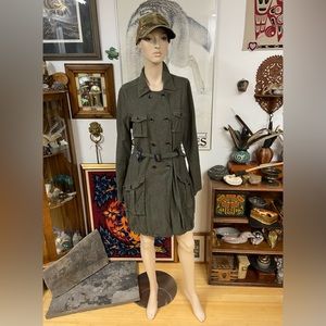 Dark Green Military Style Button Down Jacket